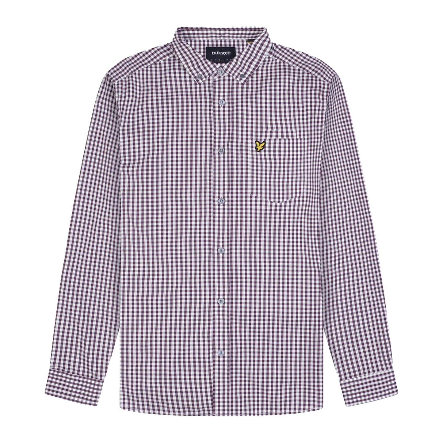 Burgundy-White - Front - Lyle & Scott Mens Gingham Slim Long-Sleeved Shirt
