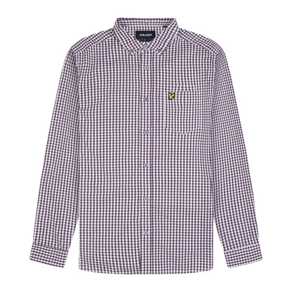 Burgundy-White - Front - Lyle & Scott Mens Gingham Slim Long-Sleeved Shirt