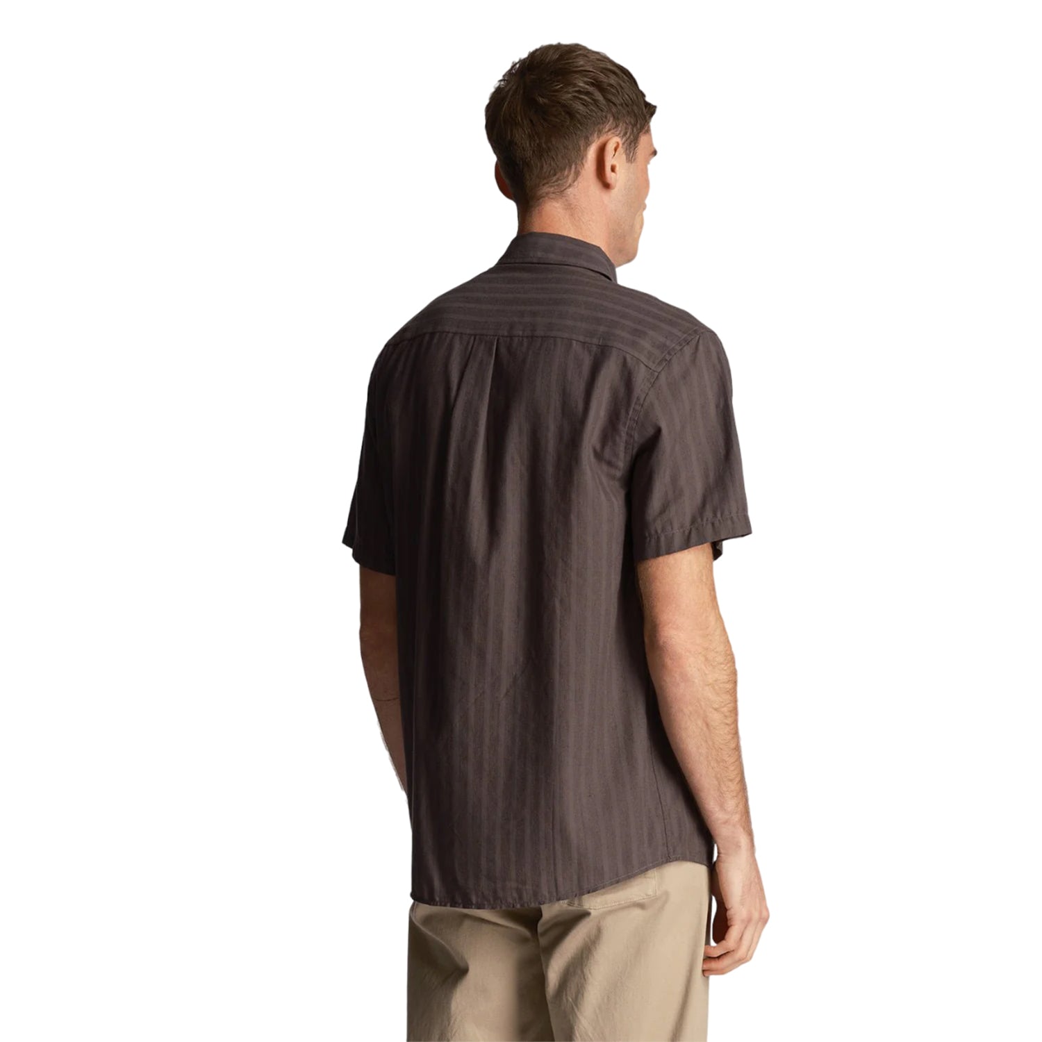 Chalk - Back - Lyle & Scott Mens Stripe Textured Short-Sleeved Shirt