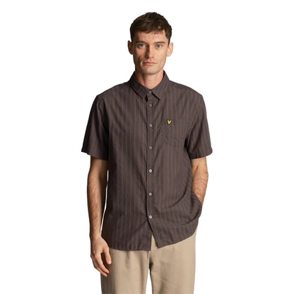 Chalk - Side - Lyle & Scott Mens Stripe Textured Short-Sleeved Shirt