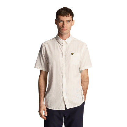 Gunmetal - Side - Lyle & Scott Mens Stripe Textured Short-Sleeved Shirt