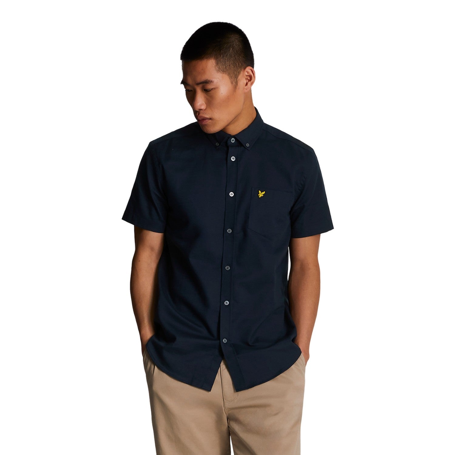 Dark Navy - Side - Lyle & Scott Mens Cotton Slub Short-Sleeved Shirt