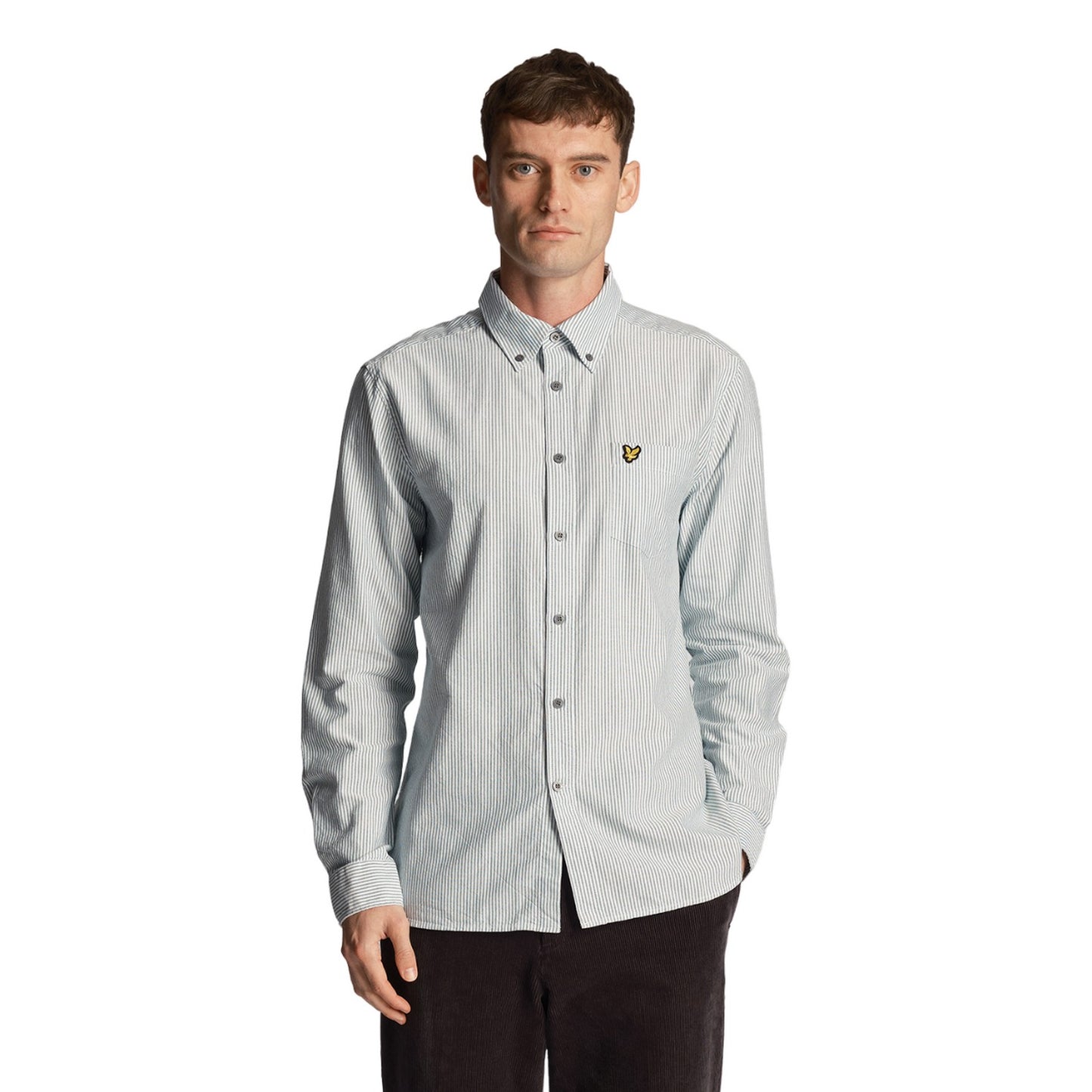 Court Green-White - Side - Lyle & Scott Mens Stripe Oxford Shirt