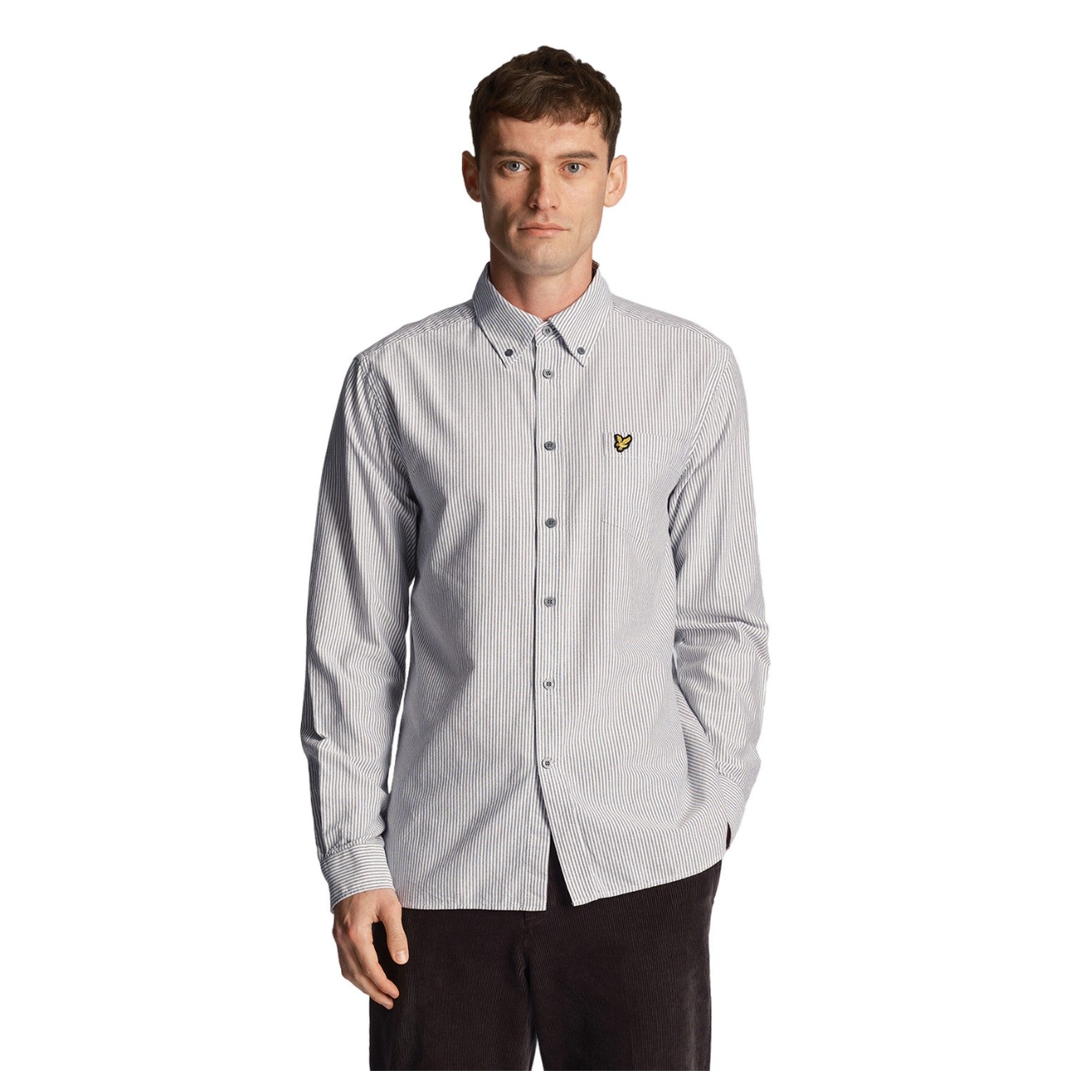 Gun Metal-White - Side - Lyle & Scott Mens Stripe Oxford Shirt