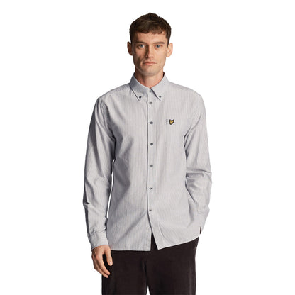 Gun Metal-White - Side - Lyle & Scott Mens Stripe Oxford Shirt