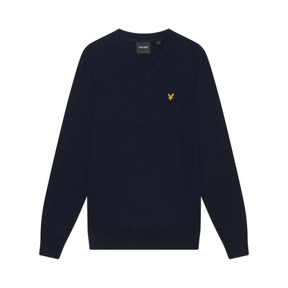 Dark Navy - Front - Lyle & Scott Mens Cotton Merino V Neck Jumper