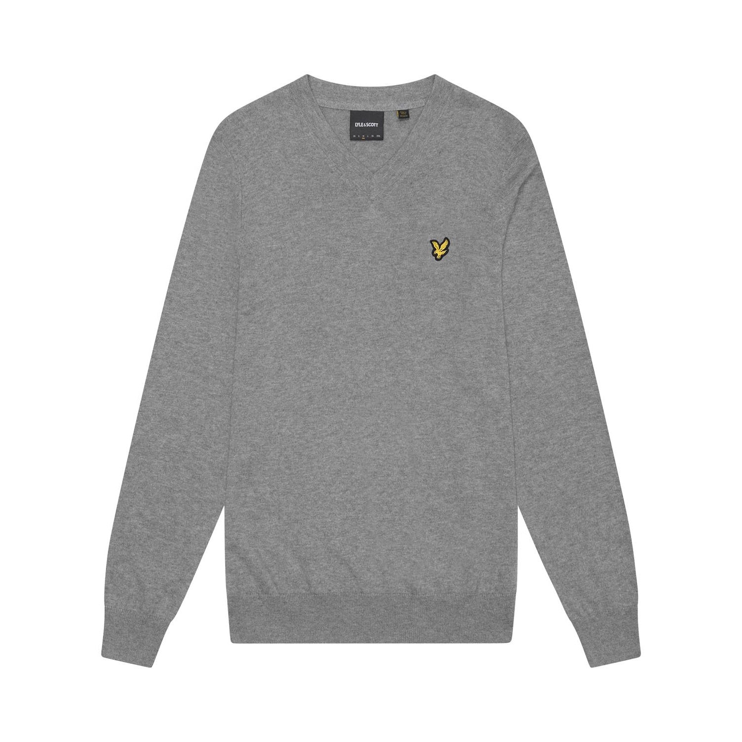 Mid Grey Marl - Front - Lyle & Scott Mens Cotton Merino V Neck Jumper