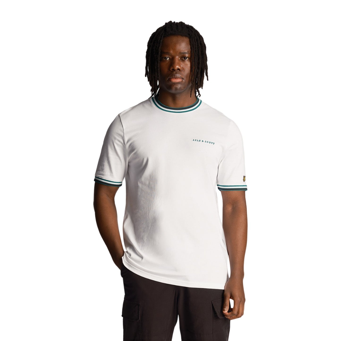 White - Front - Lyle & Scott Mens Embroidered Tipped T-Shirt