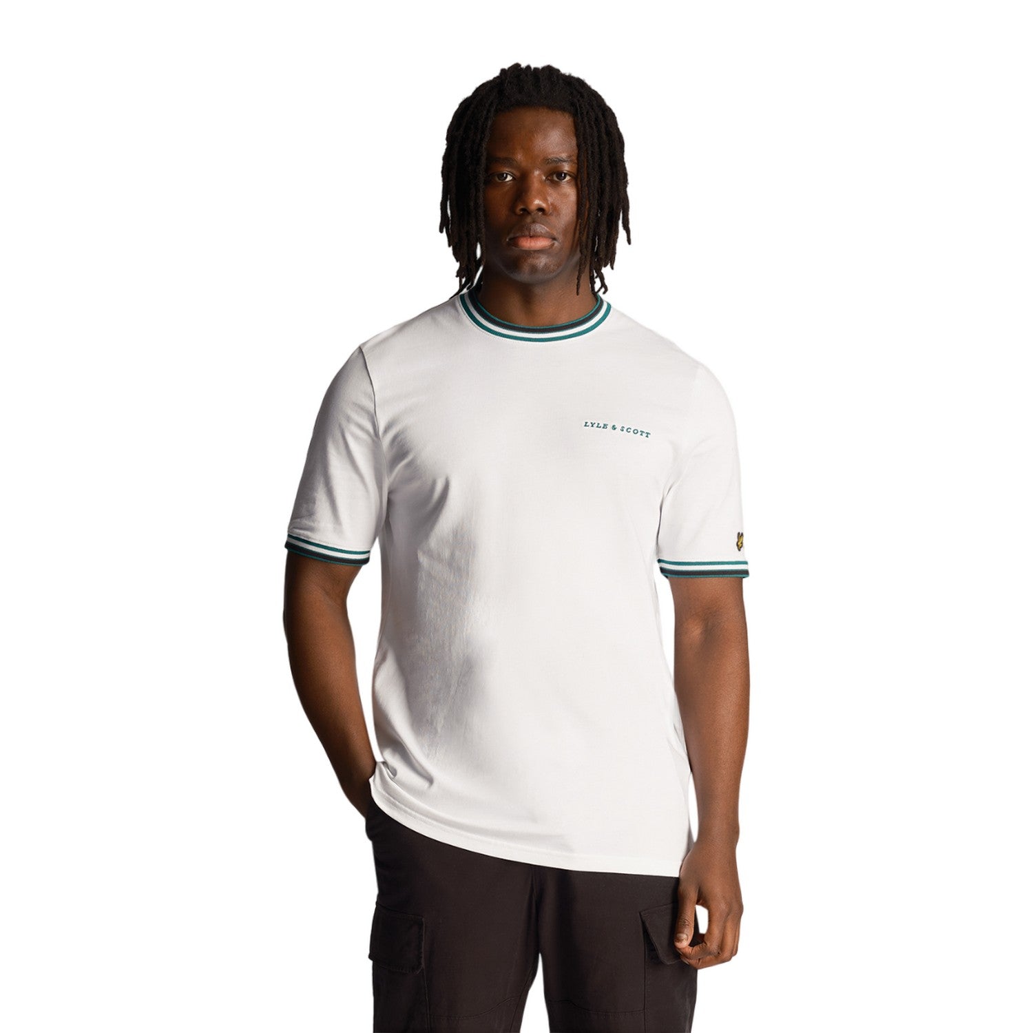 White - Front - Lyle & Scott Mens Embroidered Tipped T-Shirt