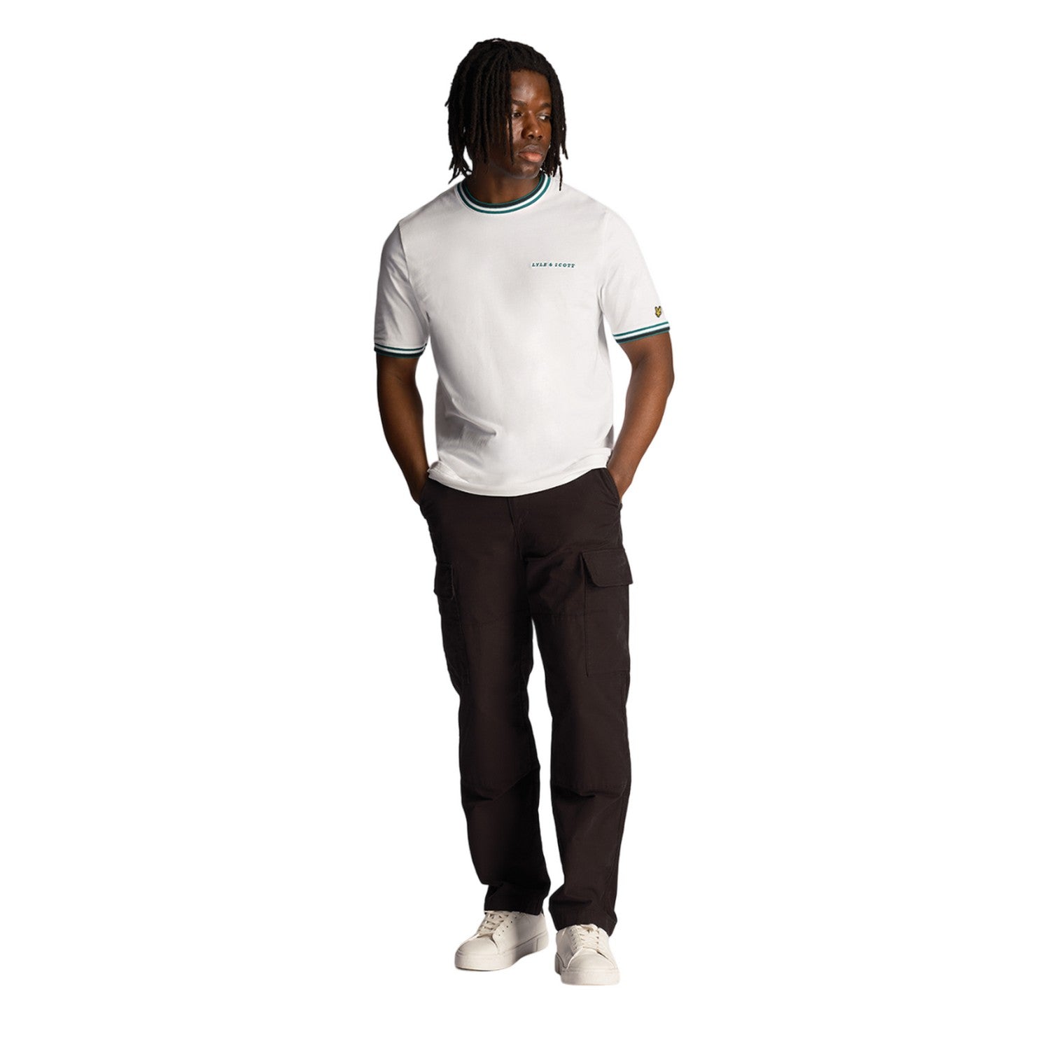 White - Side - Lyle & Scott Mens Embroidered Tipped T-Shirt