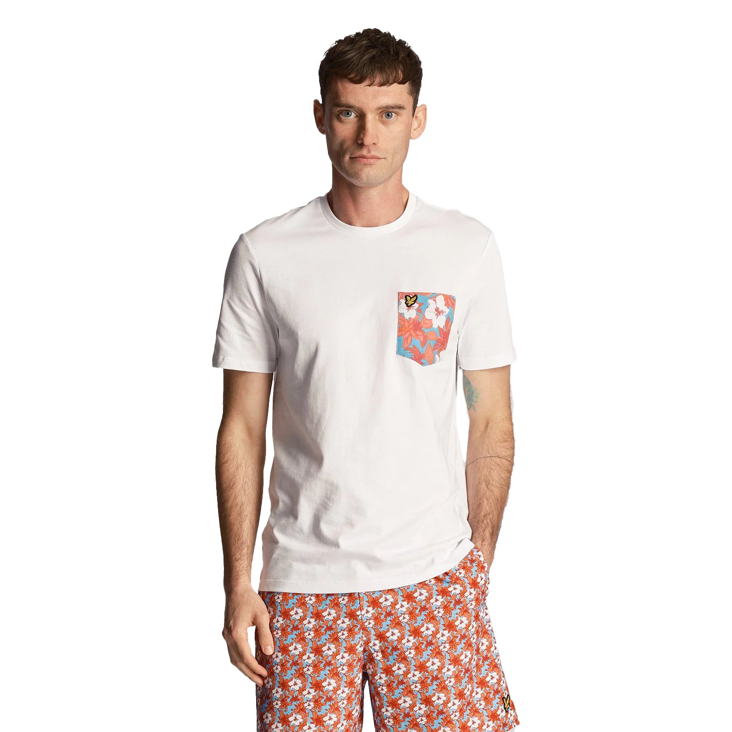 White - Side - Lyle & Scott Mens Floral Pocket T-Shirt
