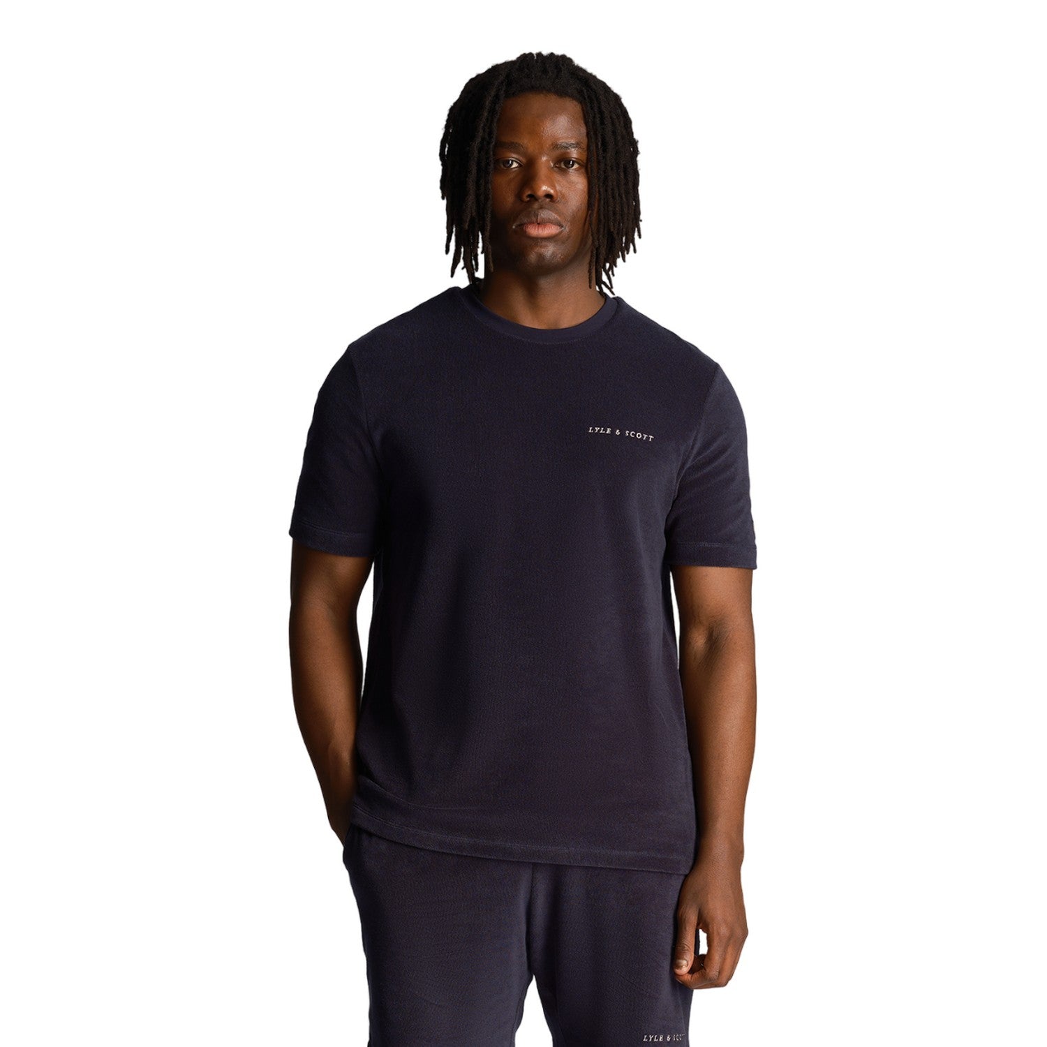 Dark Navy - Side - Lyle & Scott Mens Towelling T-Shirt