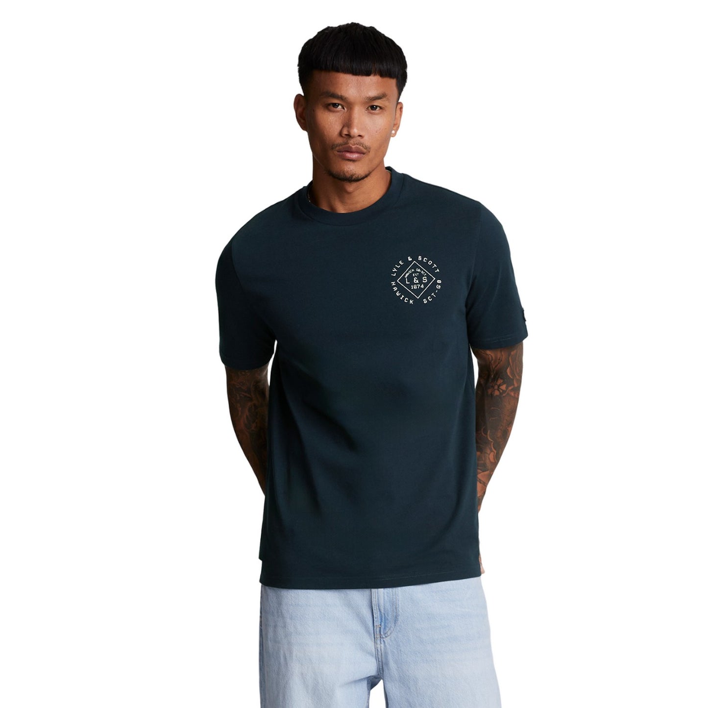 Dark Navy - Side - Lyle & Scott Mens Stamp T-Shirt