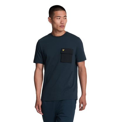 Dark Navy - Side - Lyle & Scott Mens Woven Pocket T-Shirt