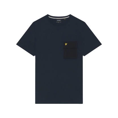Dark Navy - Front - Lyle & Scott Mens Woven Pocket T-Shirt