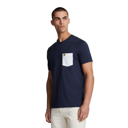 Navy-White - Side - Lyle & Scott Mens Contrast Pocket T-Shirt