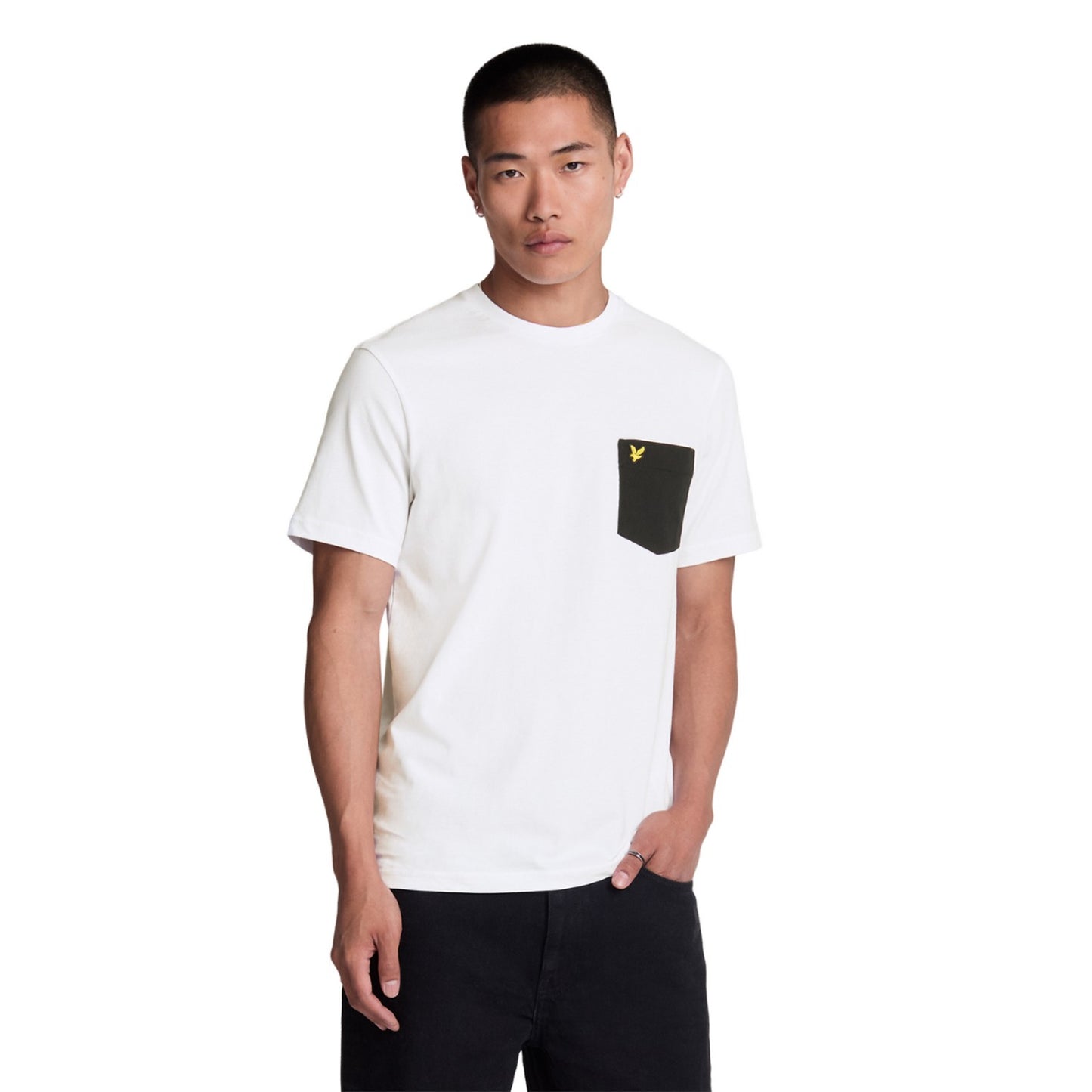 White-Jet Black - Side - Lyle & Scott Mens Contrast Pocket T-Shirt