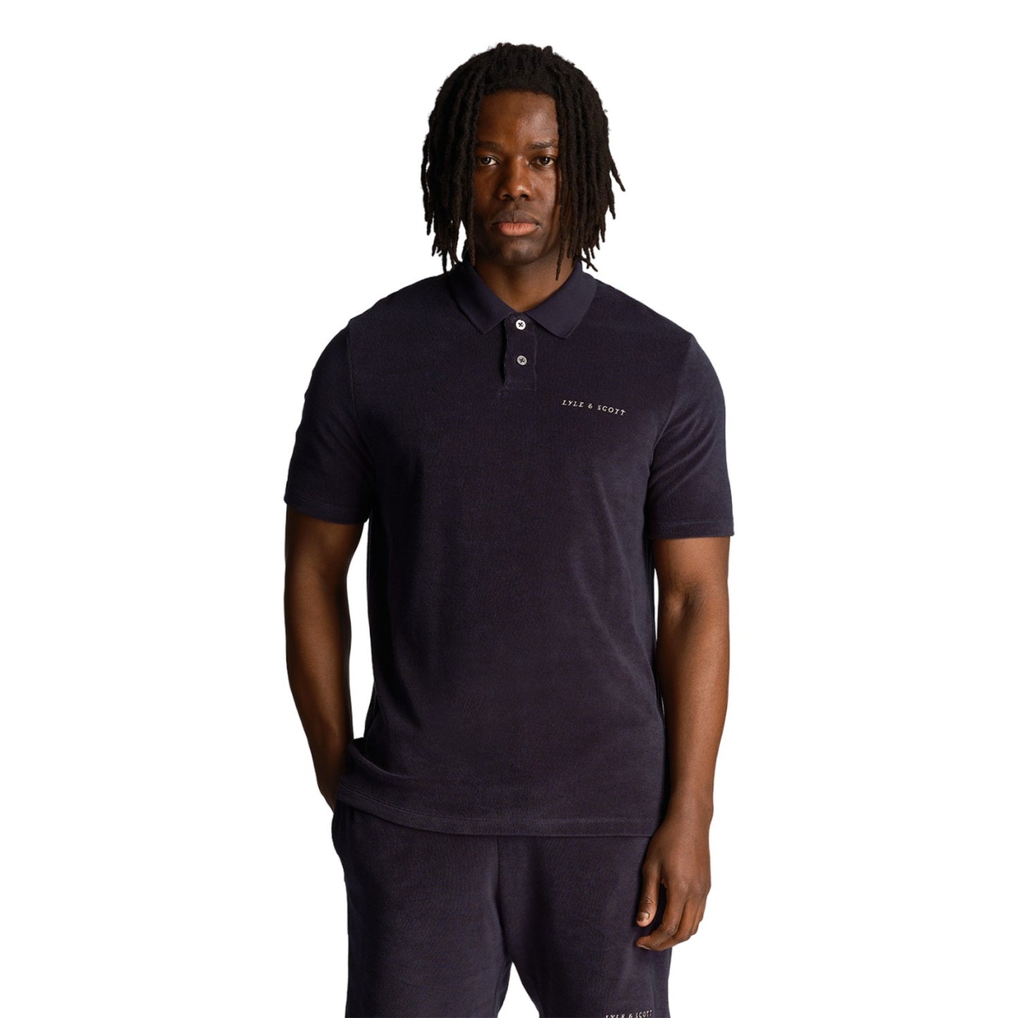 Dark Navy - Side - Lyle & Scott Mens Towelling Polo Shirt