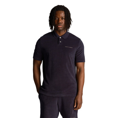 Dark Navy - Side - Lyle & Scott Mens Towelling Polo Shirt