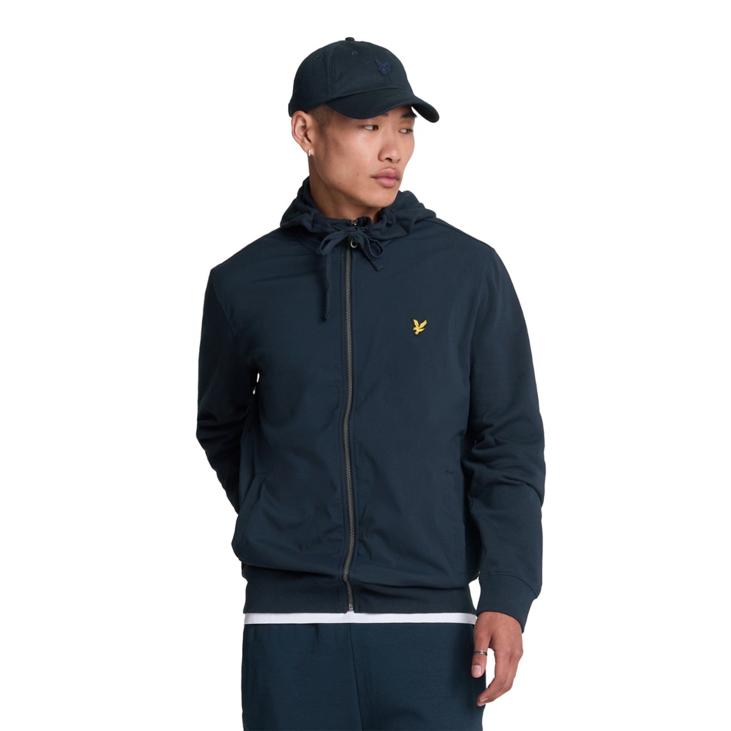 Dark Navy - Side - Lyle & Scott Mens Hybrid Full Zip Hoodie