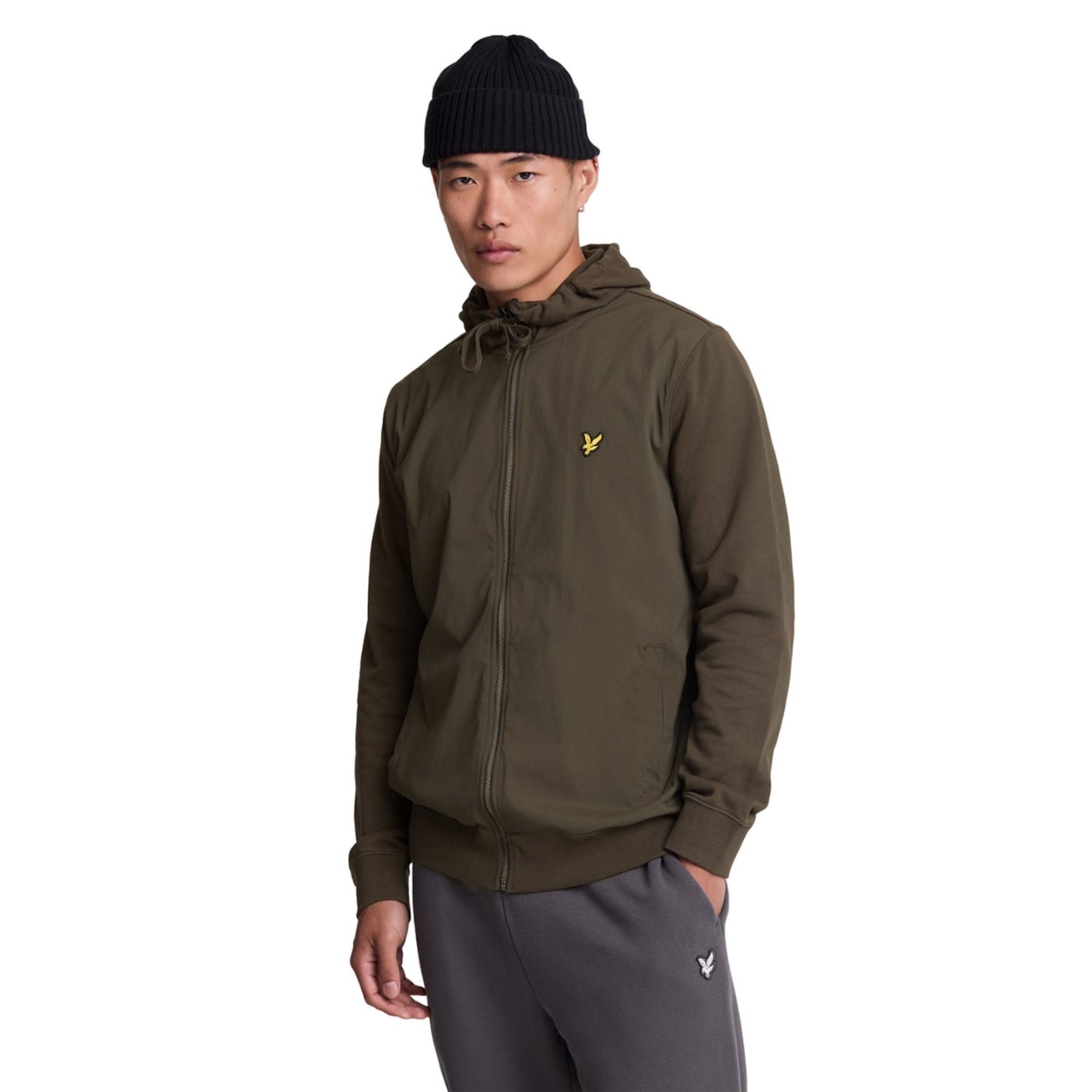 Olive - Side - Lyle & Scott Mens Hybrid Full Zip Hoodie