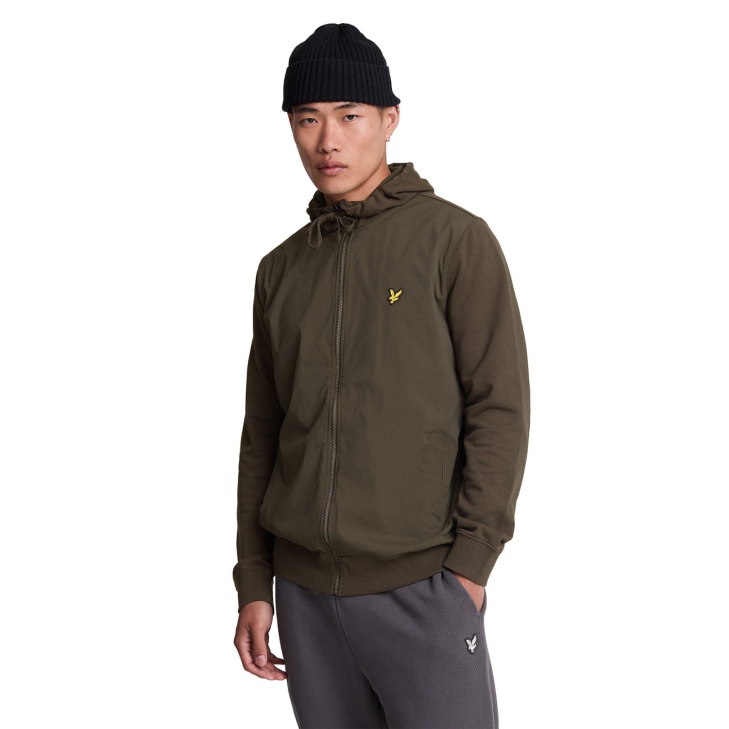 Olive - Side - Lyle & Scott Mens Hybrid Full Zip Hoodie
