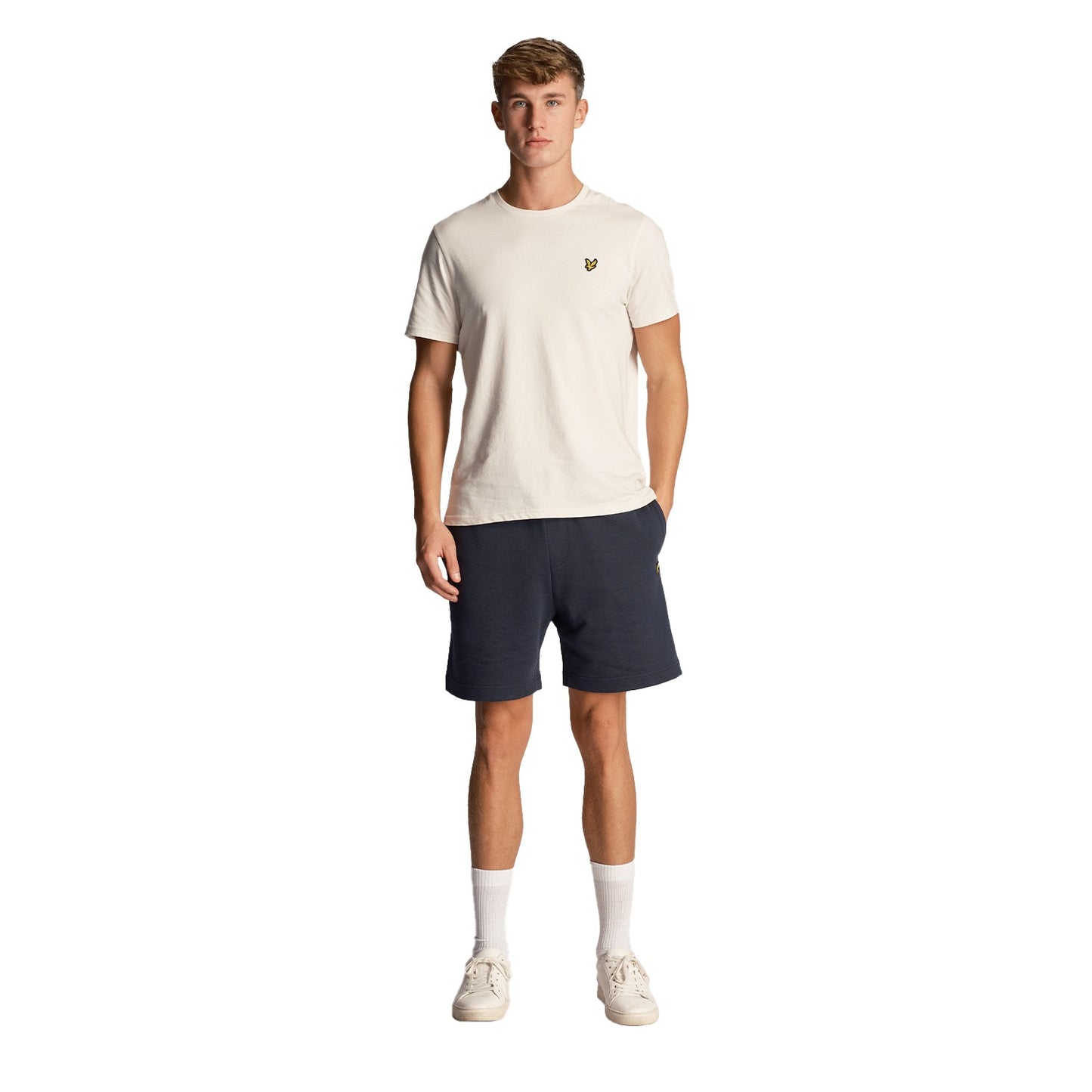 Dark Navy - Side - Lyle & Scott Mens Slub Logo Shorts