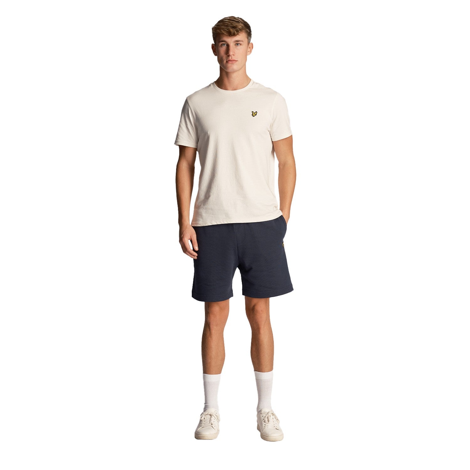 Dark Navy - Side - Lyle & Scott Mens Slub Logo Shorts