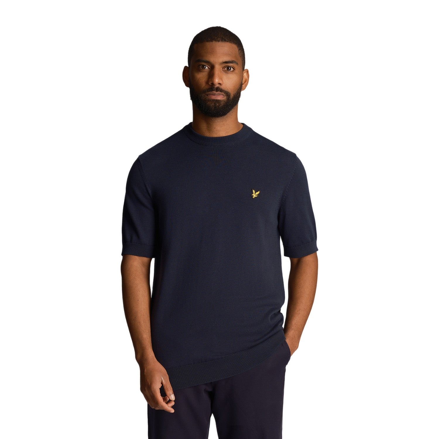 Dark Navy - Side - Lyle & Scott Mens Textured Stripe T-Shirt
