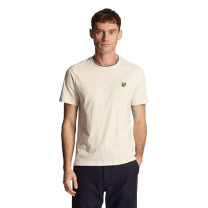 Chalk-Gunmetal - Side - Lyle & Scott Mens Tipped T-Shirt