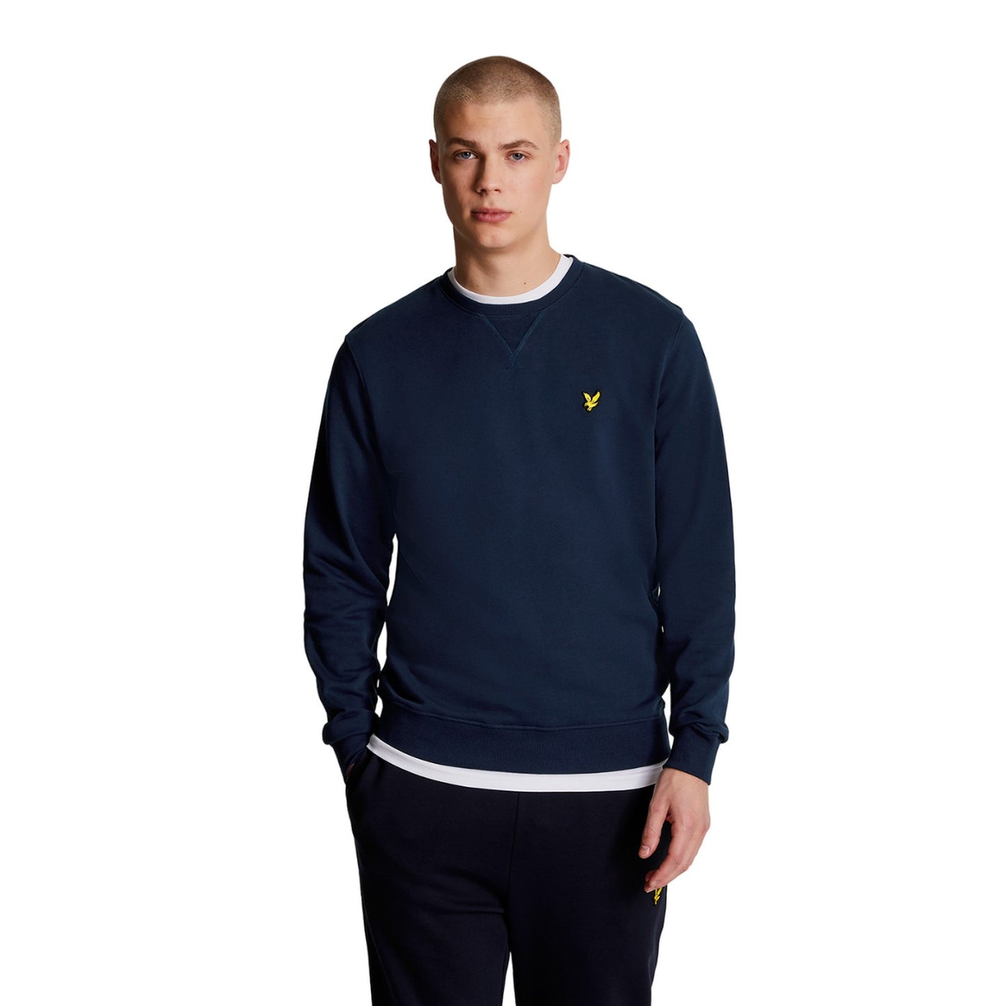 Navy - Side - Lyle & Scott Mens Crew Neck Long-Sleeved Sweatshirt