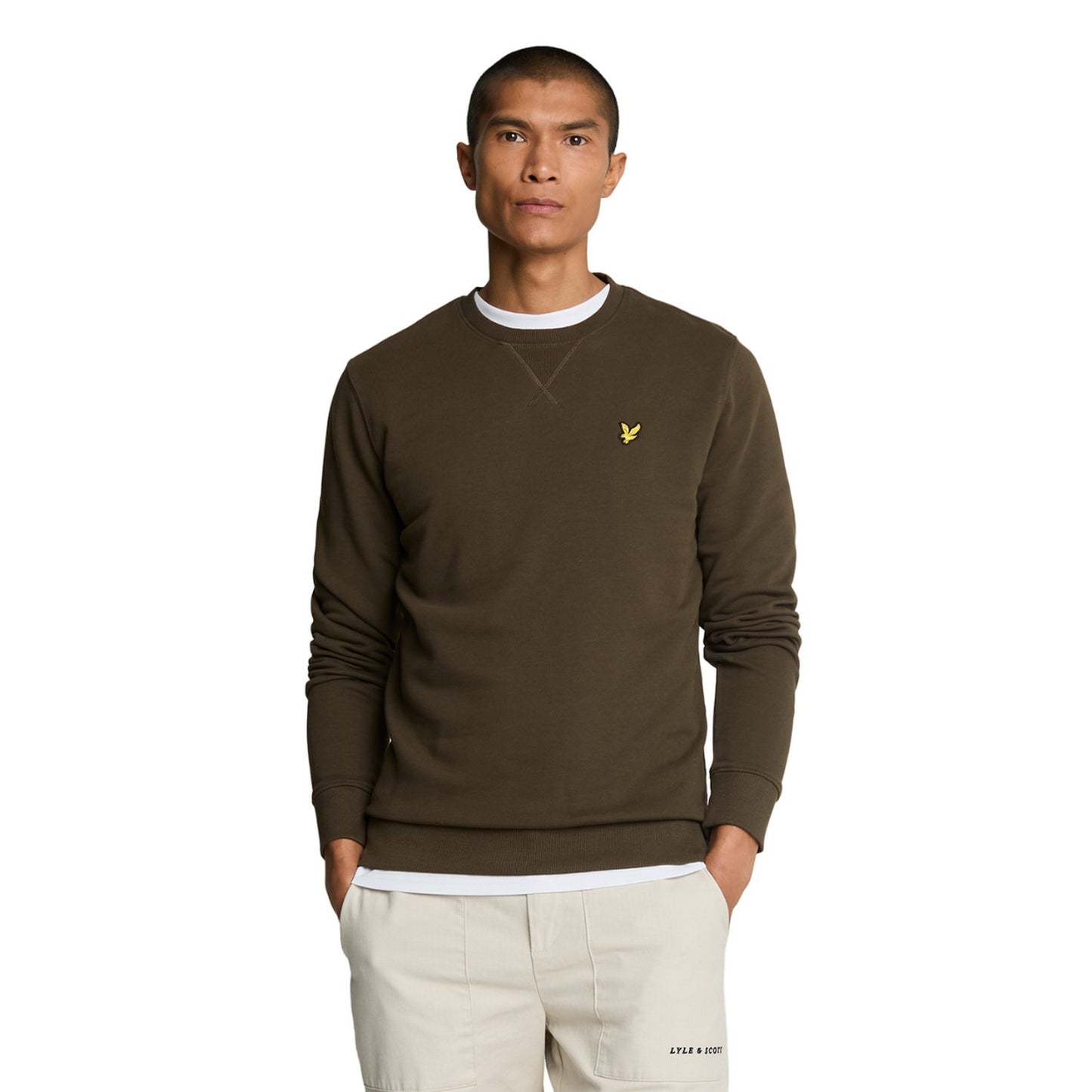 Olive - Side - Lyle & Scott Mens Crew Neck Long-Sleeved Sweatshirt