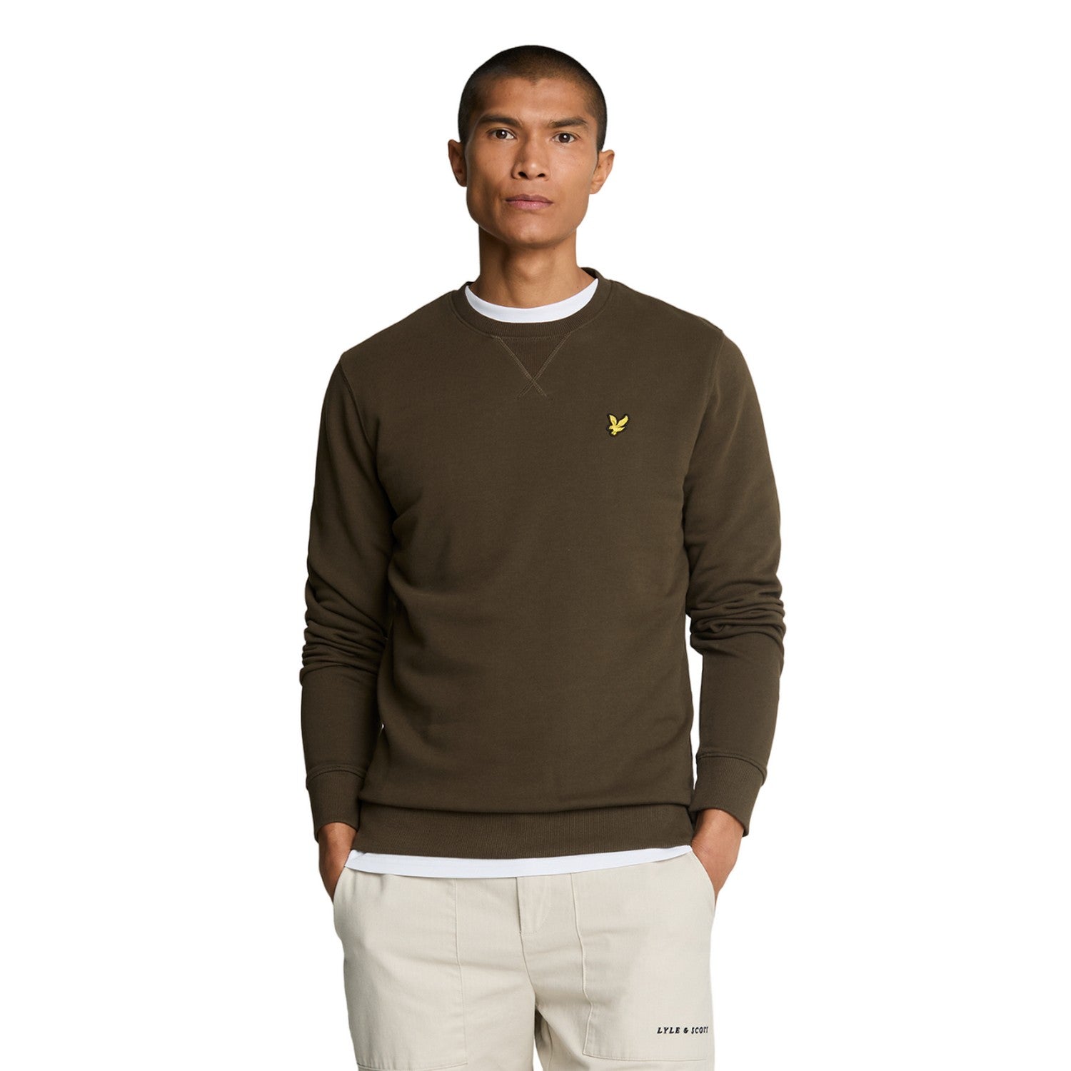 Olive - Side - Lyle & Scott Mens Crew Neck Long-Sleeved Sweatshirt