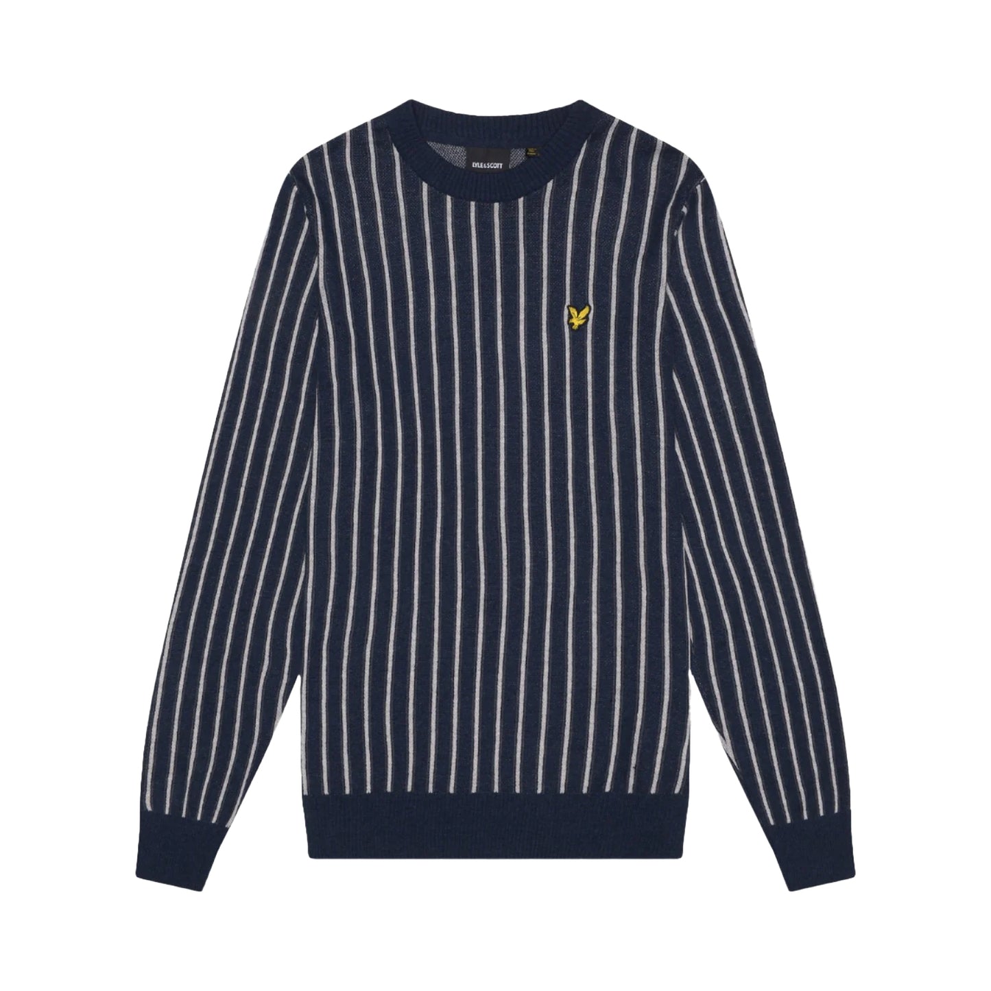 Dark Navy - Front - Lyle & Scott Mens Vertical Stripe Crew Neck Jumper