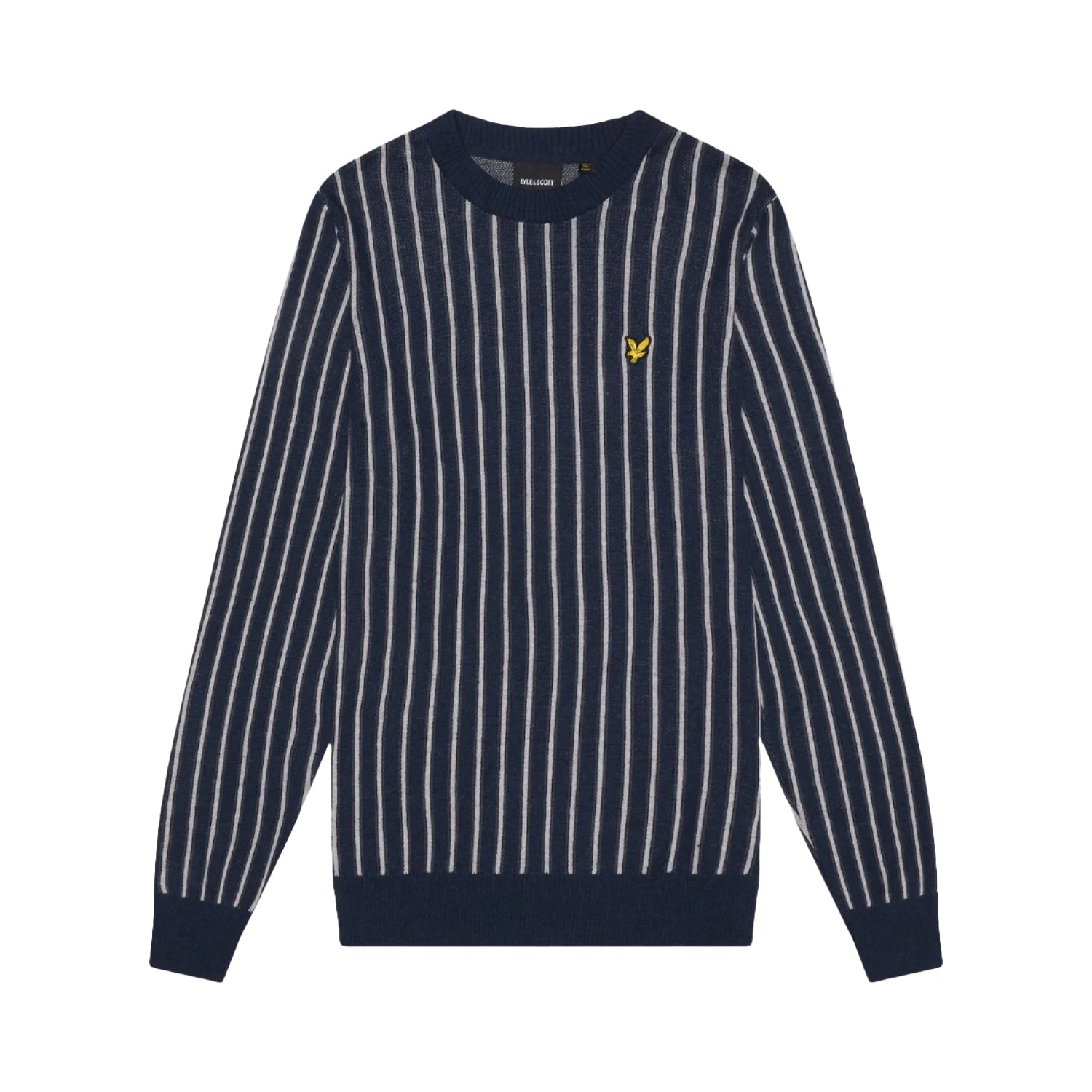 Dark Navy - Front - Lyle & Scott Mens Vertical Stripe Crew Neck Jumper