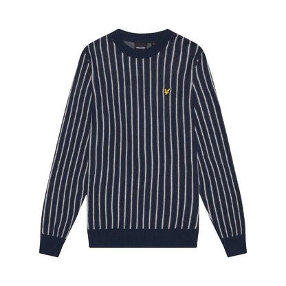 Dark Navy - Front - Lyle & Scott Mens Vertical Stripe Crew Neck Jumper