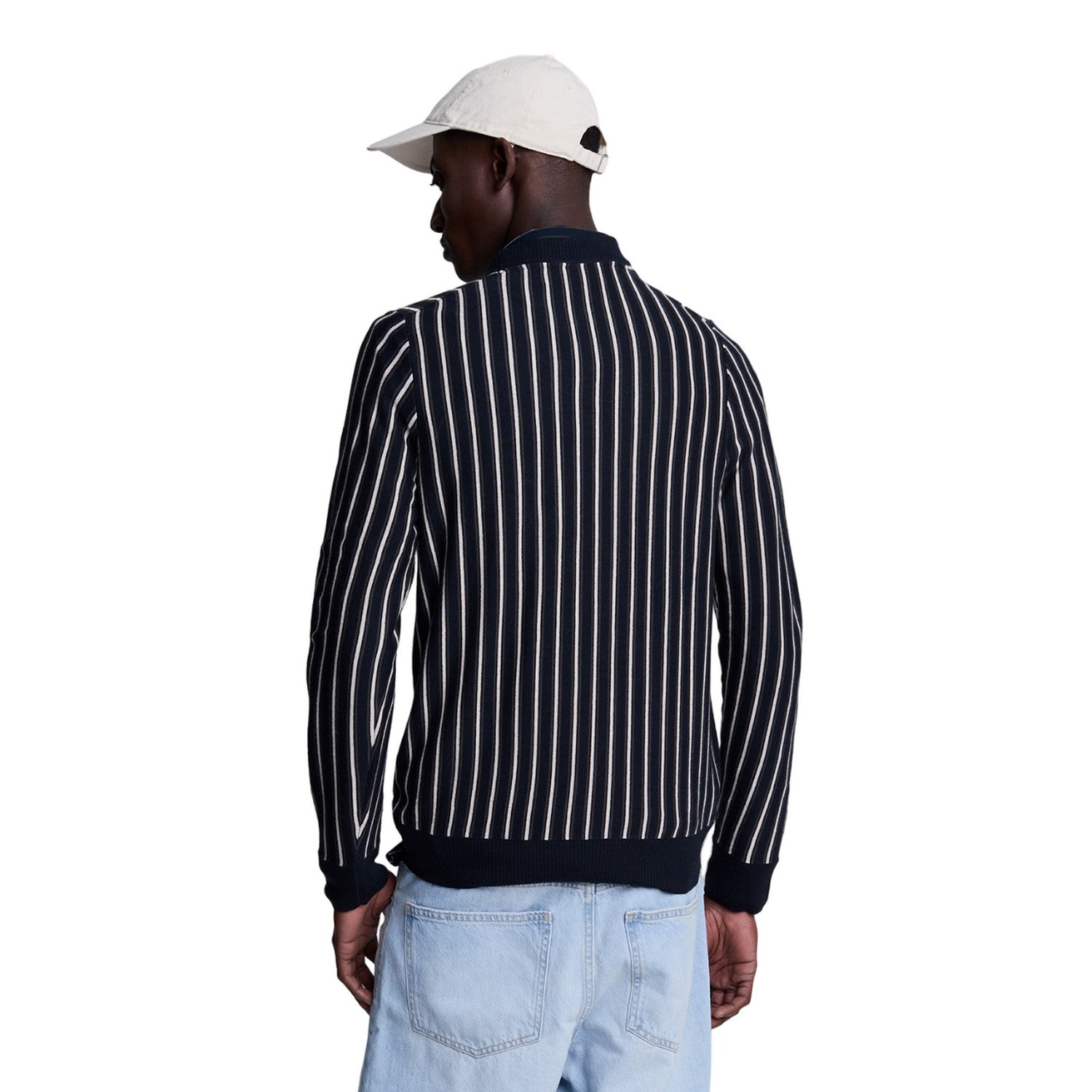 Dark Navy - Back - Lyle & Scott Mens Vertical Stripe Crew Neck Jumper