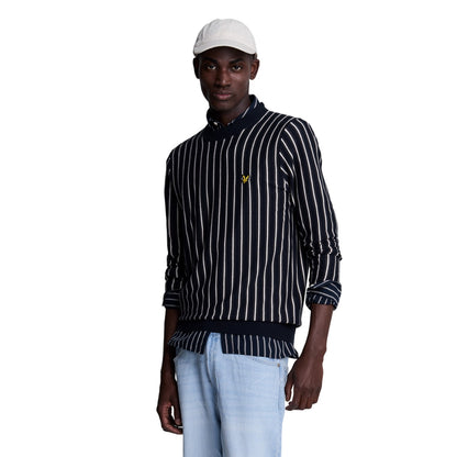 Dark Navy - Side - Lyle & Scott Mens Vertical Stripe Crew Neck Jumper