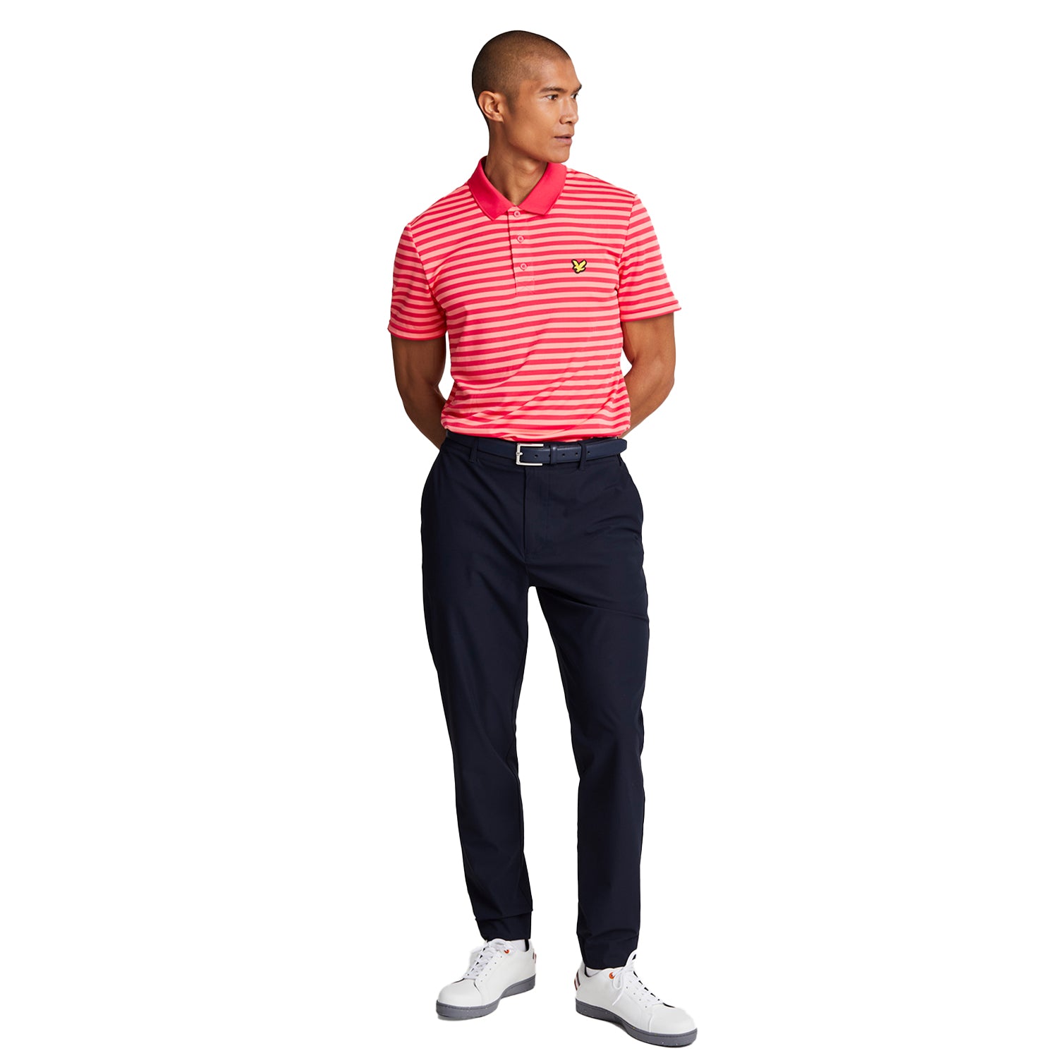 Birdie Red-Red Bud - Side - Lyle & Scott Mens Broad Stripe Golf Polo Shirt
