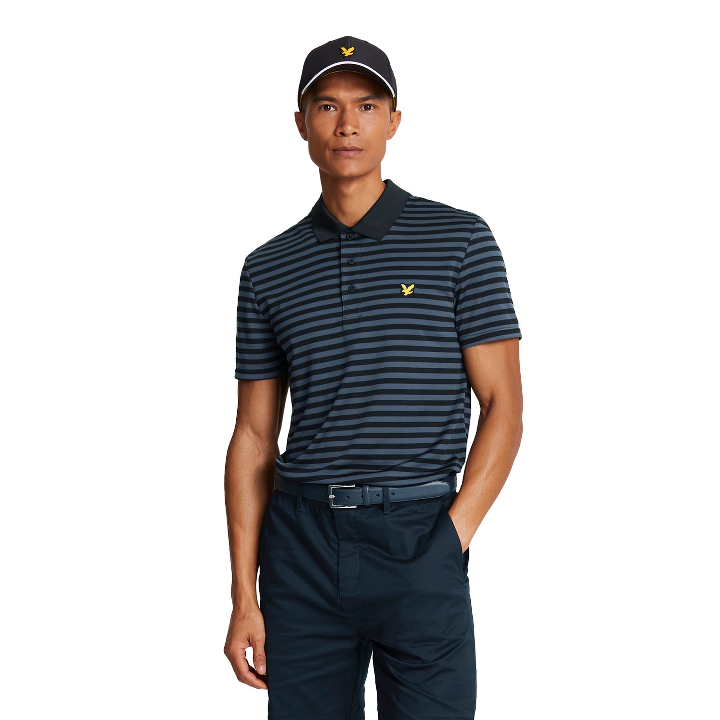 Dark Navy-Jet Black - Front - Lyle & Scott Mens Broad Stripe Golf Polo Shirt