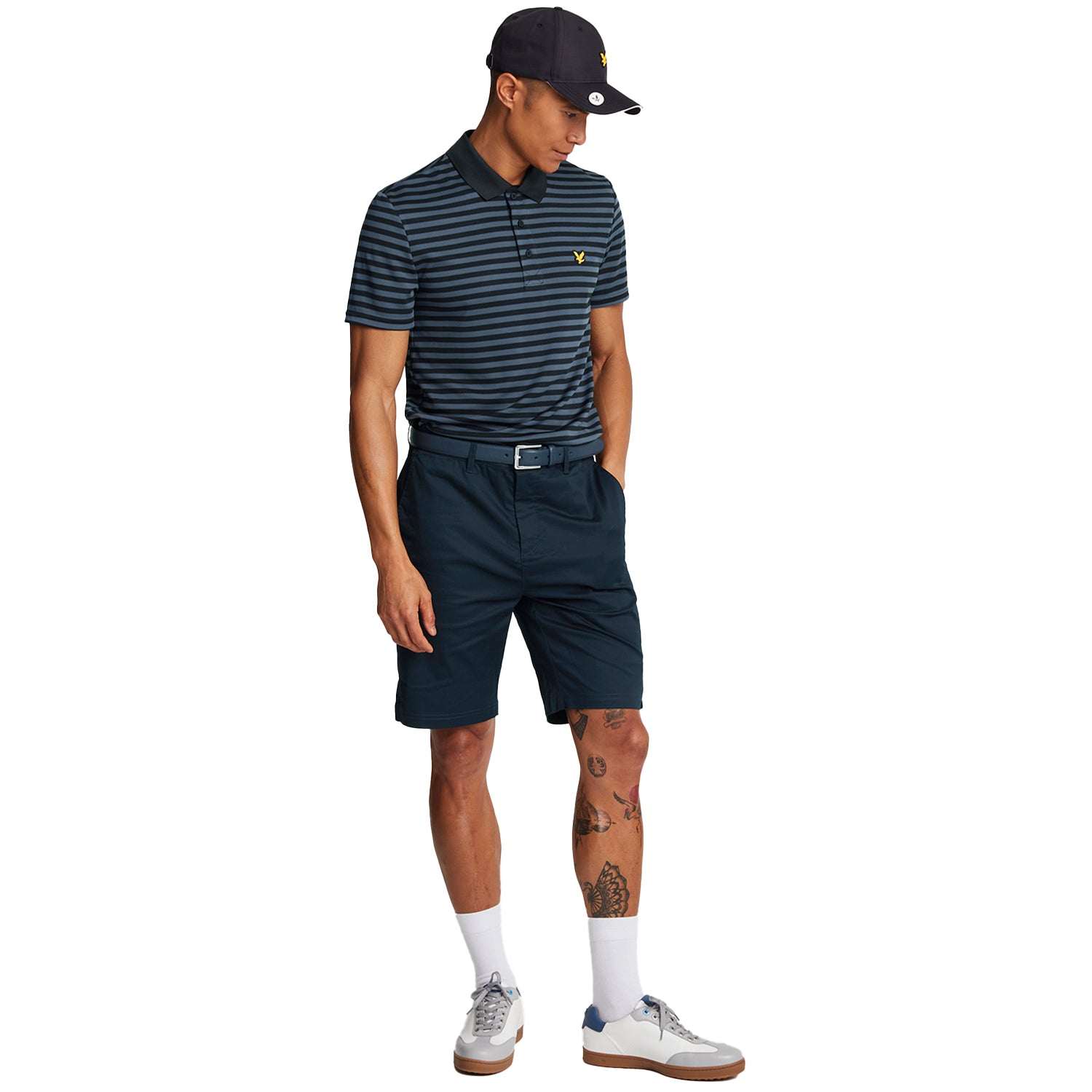 Dark Navy-Jet Black - Side - Lyle & Scott Mens Broad Stripe Golf Polo Shirt