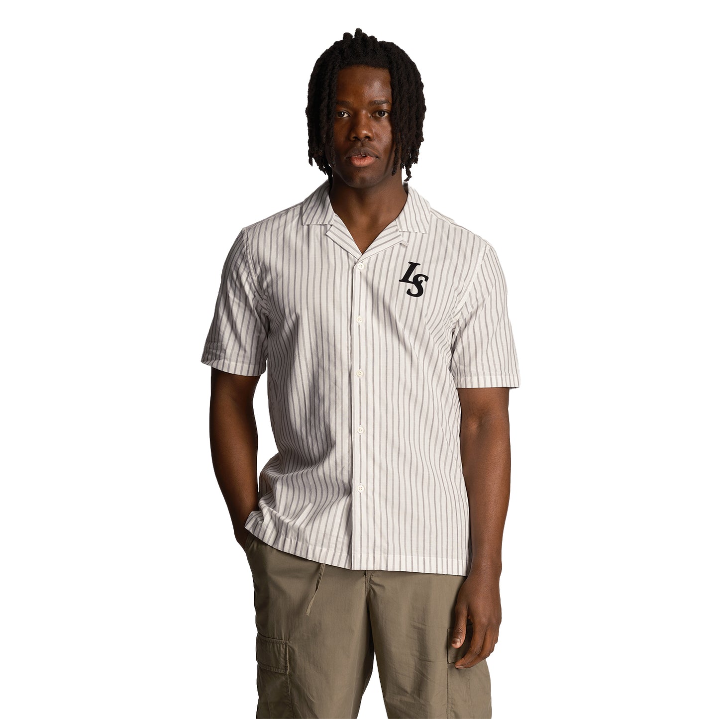 Chalk - Side - Lyle & Scott Mens Pinstripe Revere Collar Shirt