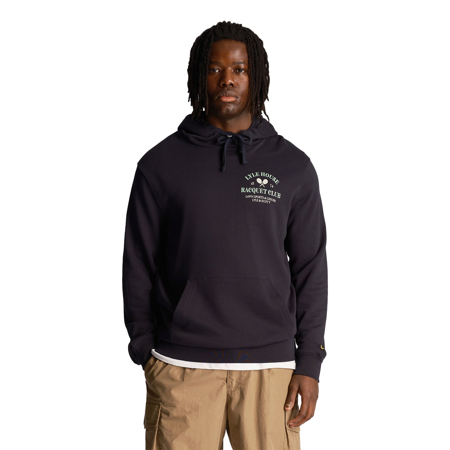 Dark Navy - Front - Lyle & Scott Mens Racquet Club Graphic Print Hoodie