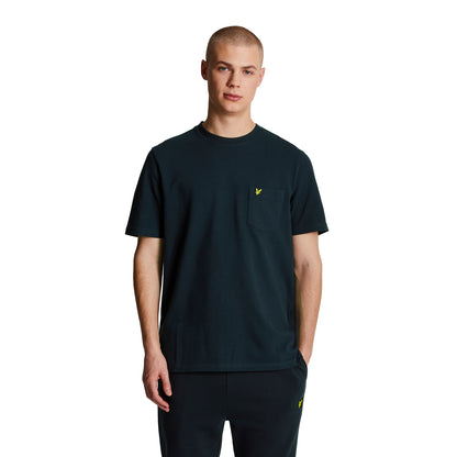 Dark Navy - Front - Lyle & Scott Mens Plain Pique Pocket T-Shirt