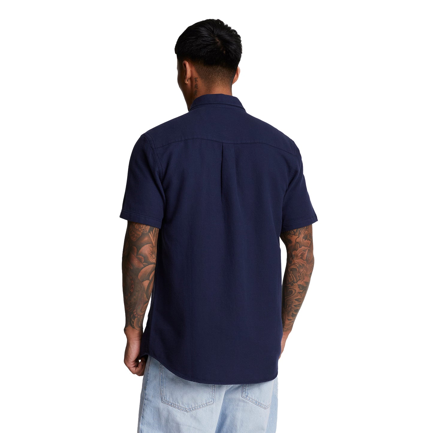 Navy - Back - Lyle & Scott Mens Basket Weave Short-Sleeved Shirt