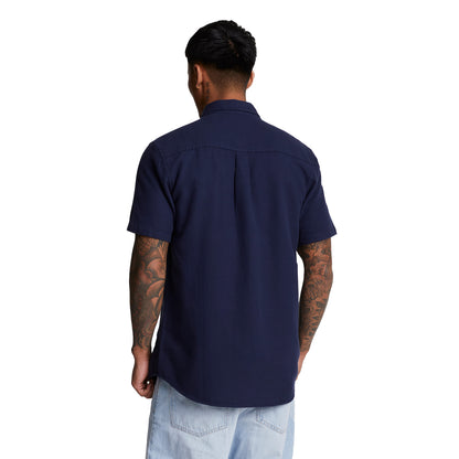 Navy - Back - Lyle & Scott Mens Basket Weave Short-Sleeved Shirt