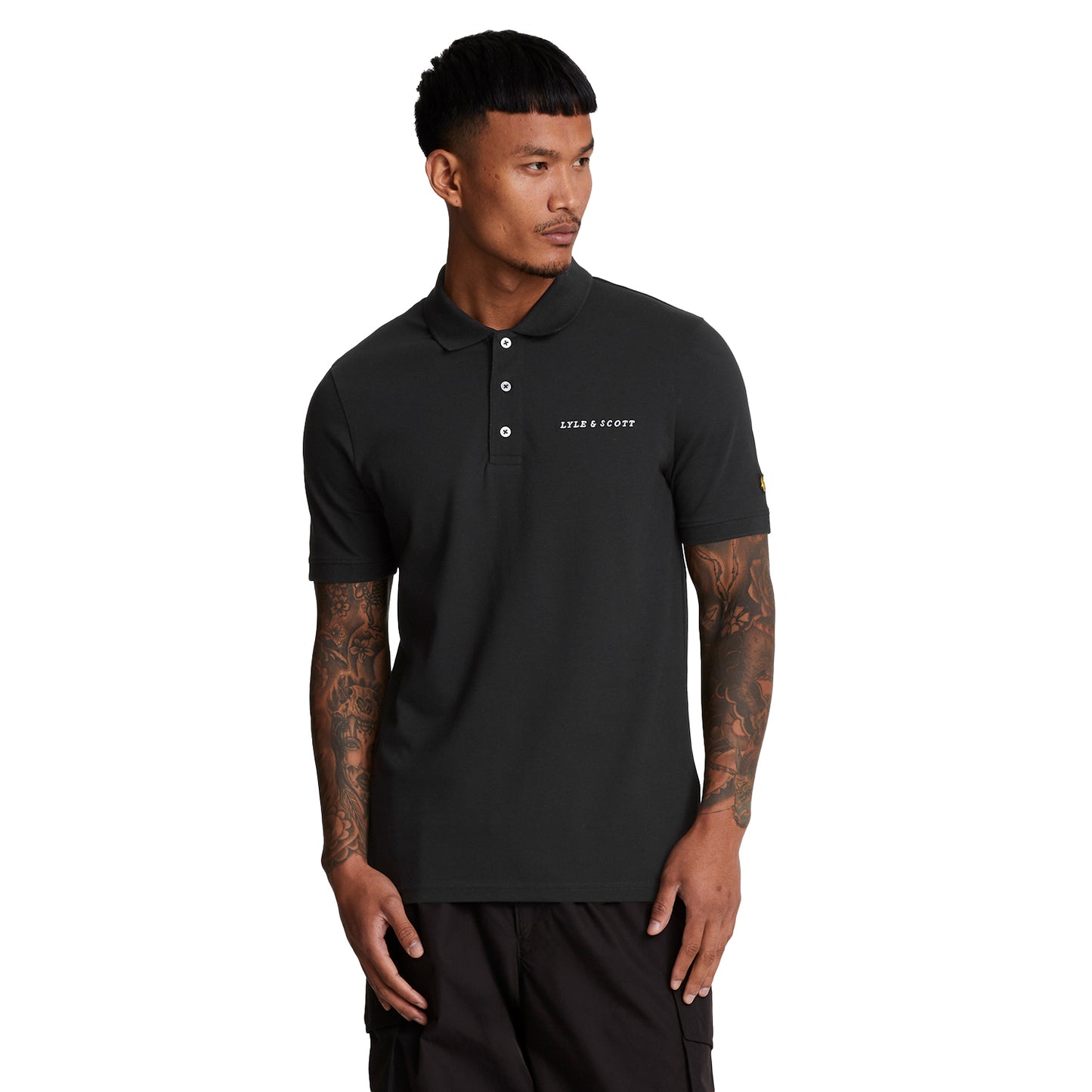 Jet Black-White - Side - Lyle & Scott Mens Embroidered Polo Shirt
