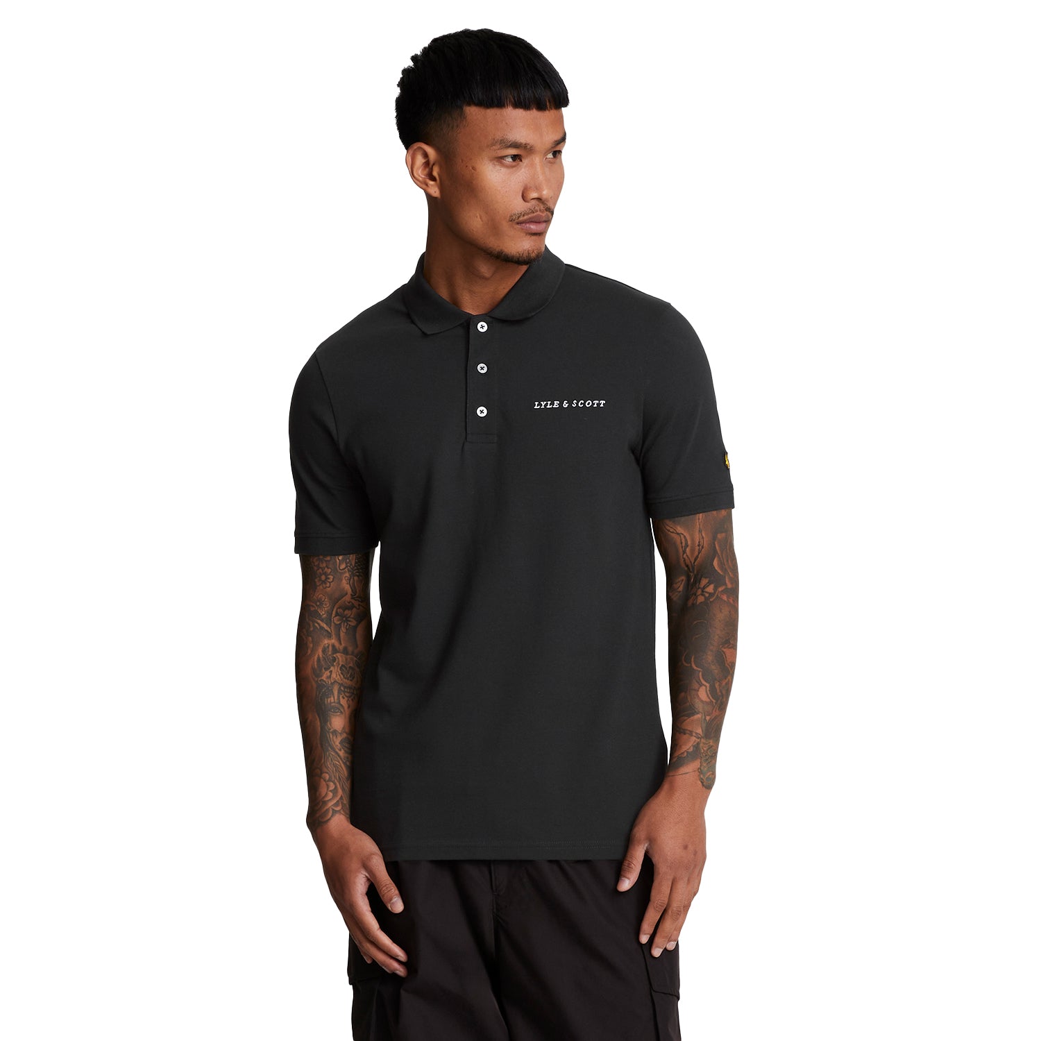 Jet Black-White - Side - Lyle & Scott Mens Embroidered Polo Shirt