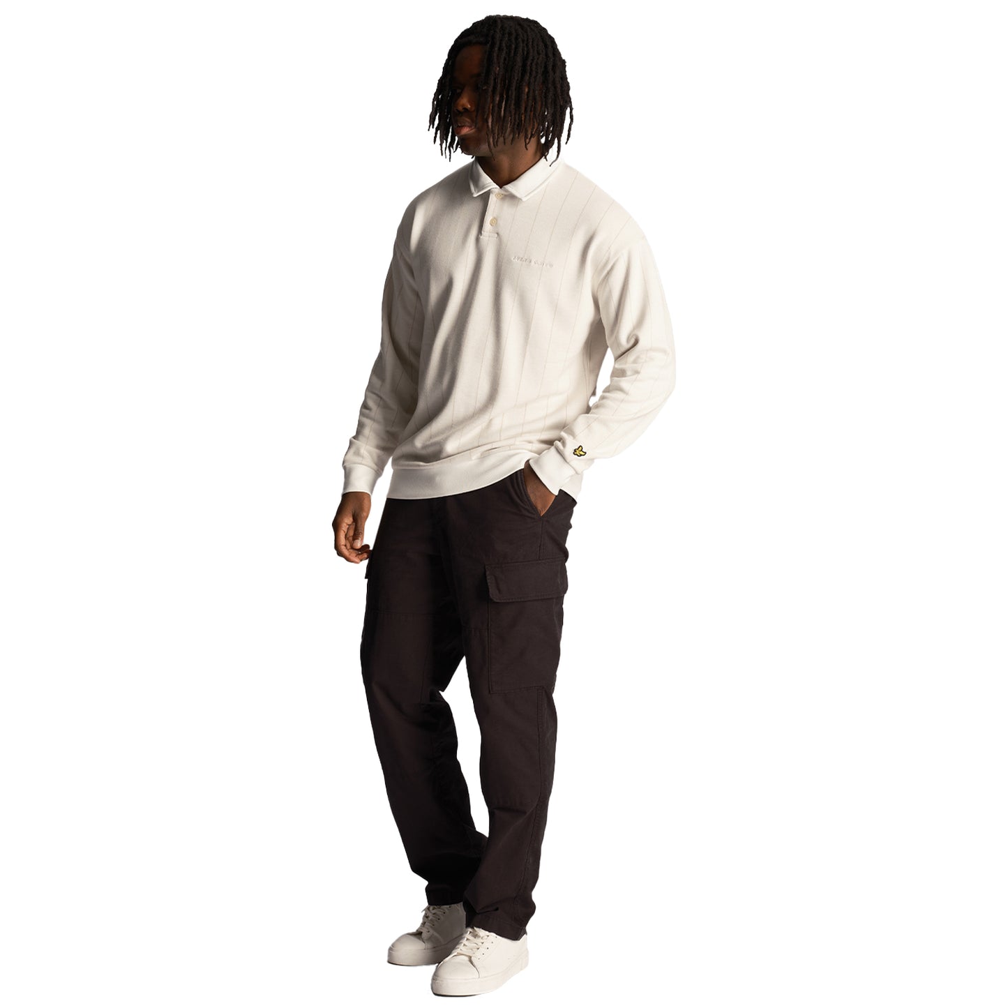 Chalk - Side - Lyle & Scott Mens Pinstripe Collared Sweatshirt