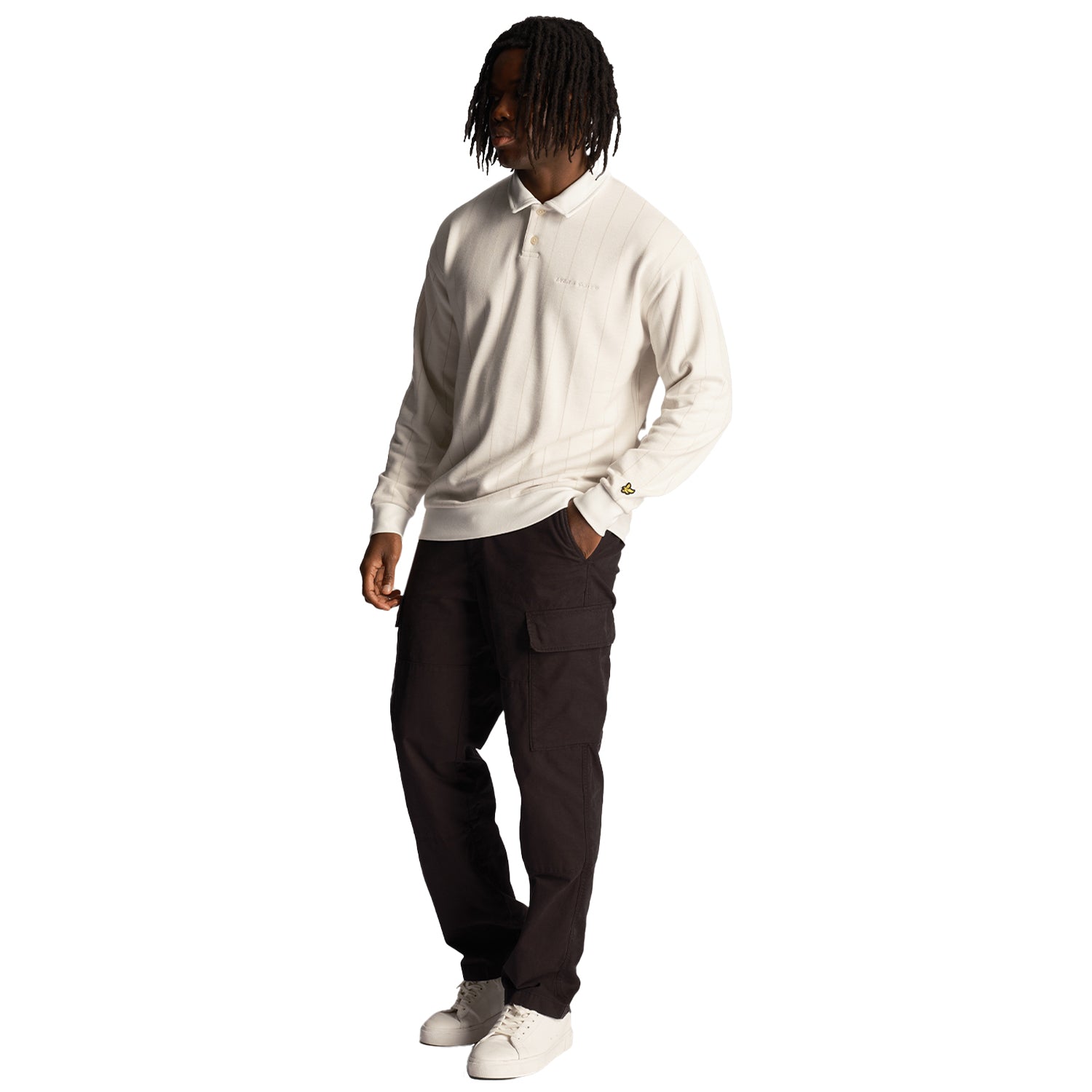 Chalk - Side - Lyle & Scott Mens Pinstripe Collared Sweatshirt